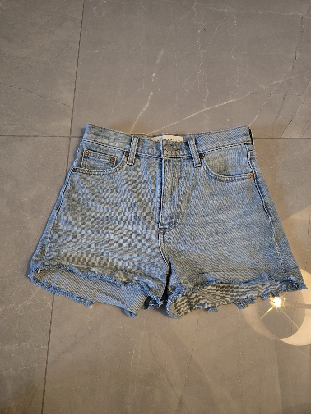 Denim Forum Light Blue Distressed High-Rise Jean Shorts